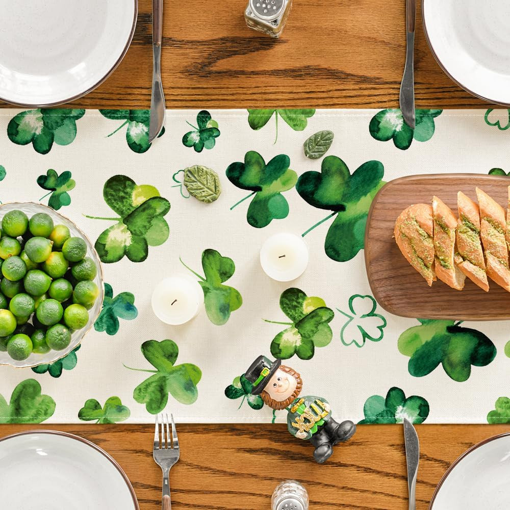 Shamrock Lucky St. Patrick'S Day Table Runner, Spring Holiday Kitchen Dining Tab