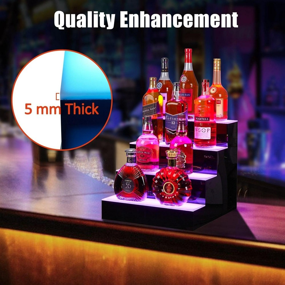 4-Step 16 Lighted Liquor Bottle Display Shelf With Remote APP Control