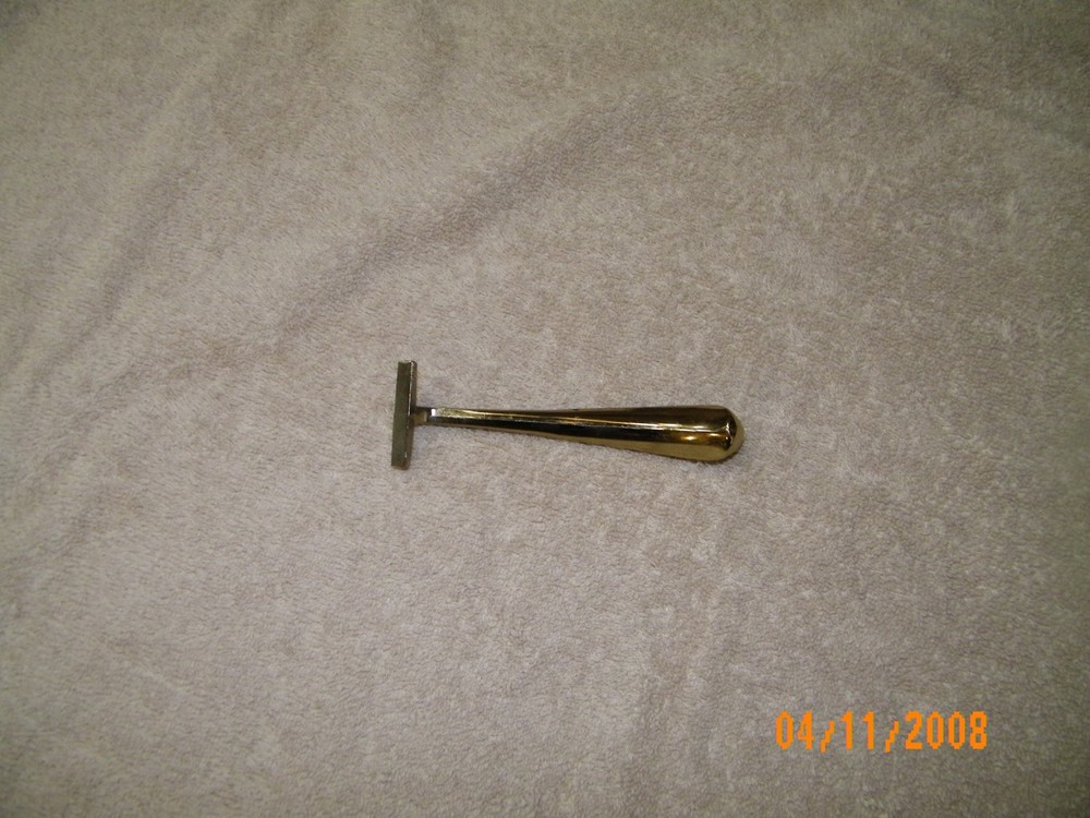 Solid Brass Gold Plated Shaving Razor Handle, 5”