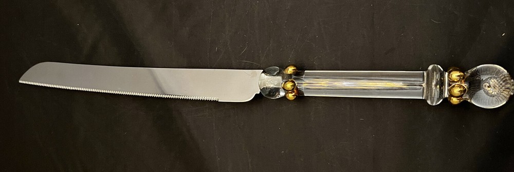 SHEFFIELD ENGLAND SS CAKE KNIFE WITH DECORATIVE GLASS HANDLE