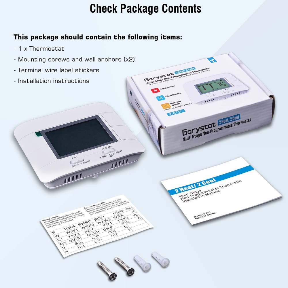 Upgraded Multi-Stage Non-Programmable Thermostats for Home 2 Heat/2 Cool, wit...