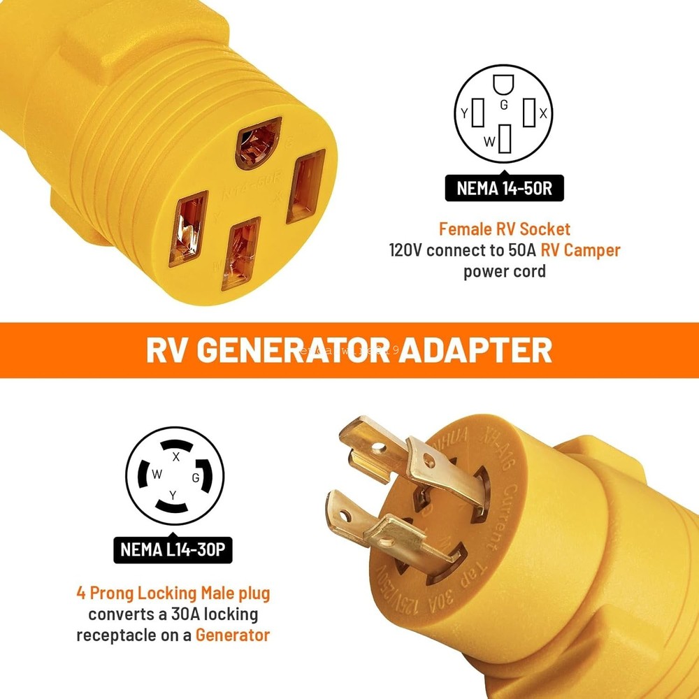 L14-30P to 14-50R RV Generator Plug Twist Lock 4 Prong Adapter for EV Camper