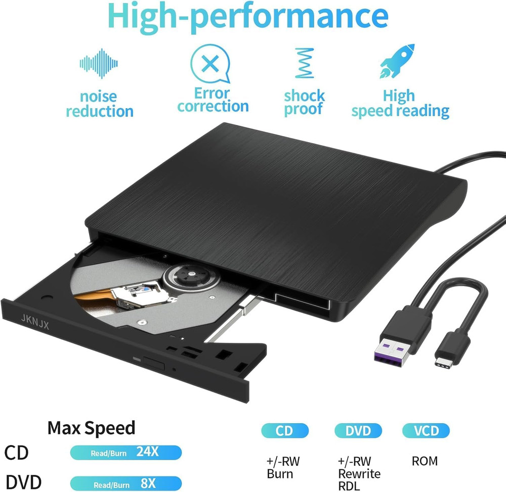 External CD DVD Drive,Usb 3.0 and Type-C CD DVD Disc Reader Writer Burner Player