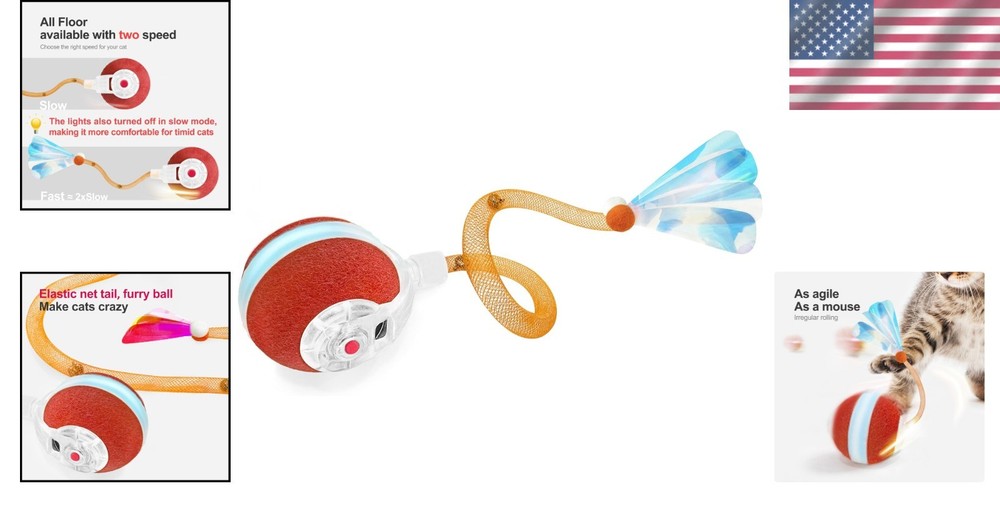 Interactive Orange Cat Toy Ball - Bat and Chase