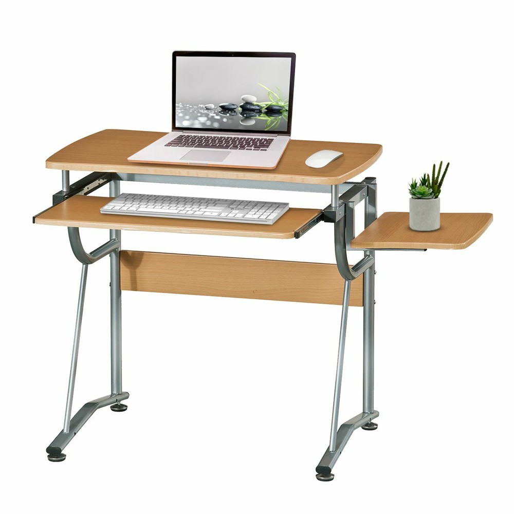 Techni Mobili Compact Computer Desk Workstation with Keyboard Panel & Side Shelf