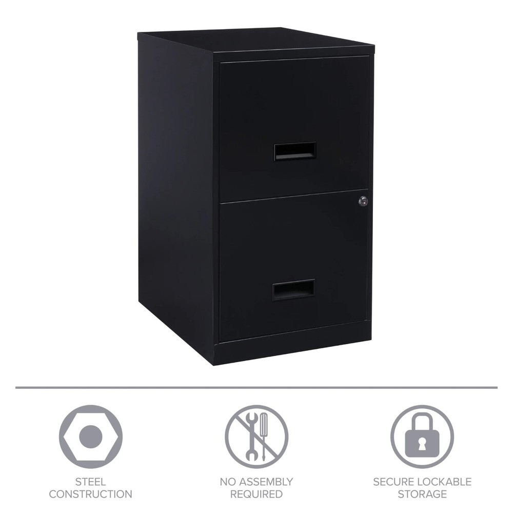 Space Solutions 18" Deep 2 Drawer Letter Width Vertical File Cabinet, Black