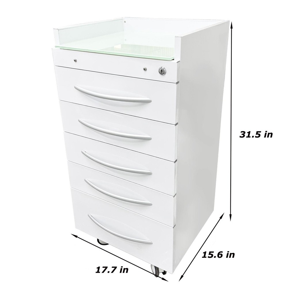 White 5 Drawer Removable Assistant Mobile Cabinet w/Divider Bracket