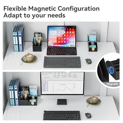 Magnetic Desk Organizer Set - Multifunctional PU Leather Desktop Storage with