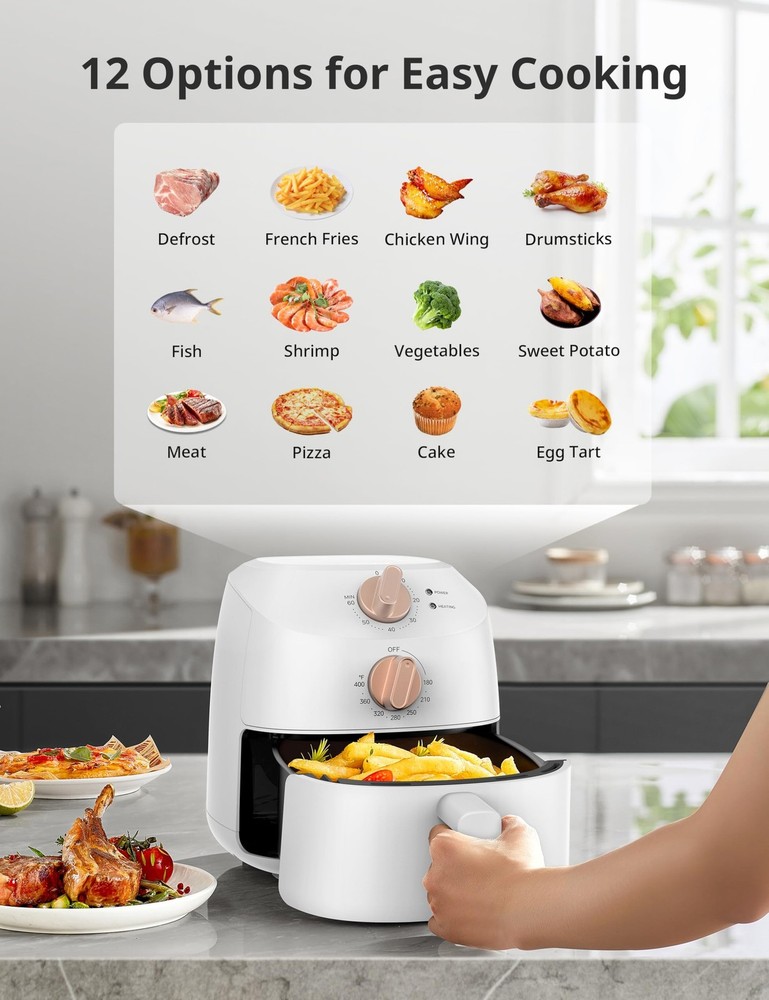 COMFEE' Compact 2.1 Quart Air Fryer with 12 Menu Options, Adjustable Timer & ...