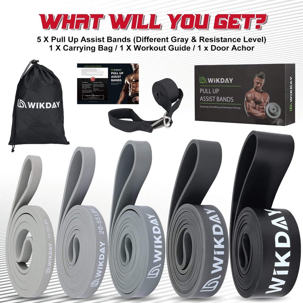 WIKDAY Resistance Bands, Pull Up Bands, Workout Bands for Exercise, Thick Hea...