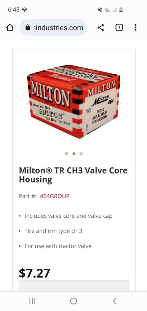 Milton TRCH-3 Tractor Valve Core Housing,