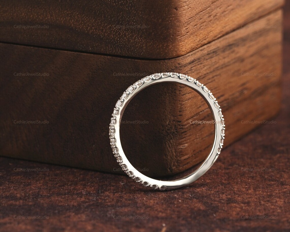 925 Silver Moissanite Wedding Band, stack-able Half Eternity Engagement