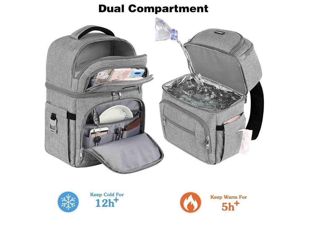 Cooler Backpack Insulated Backpack Cooler Leakproof Double Deck Cooler Bag Grey