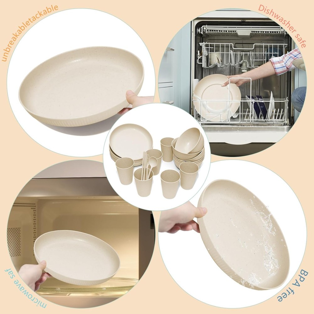 Wheat Straw Dinnerware Sets -DAPIPIK 42 Piece Unbreakable Dinnerware Sets for 6,