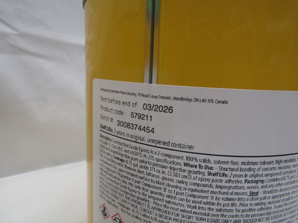 Construction Grade Epoxy paste adhesive Northern MFG 579215 components A B