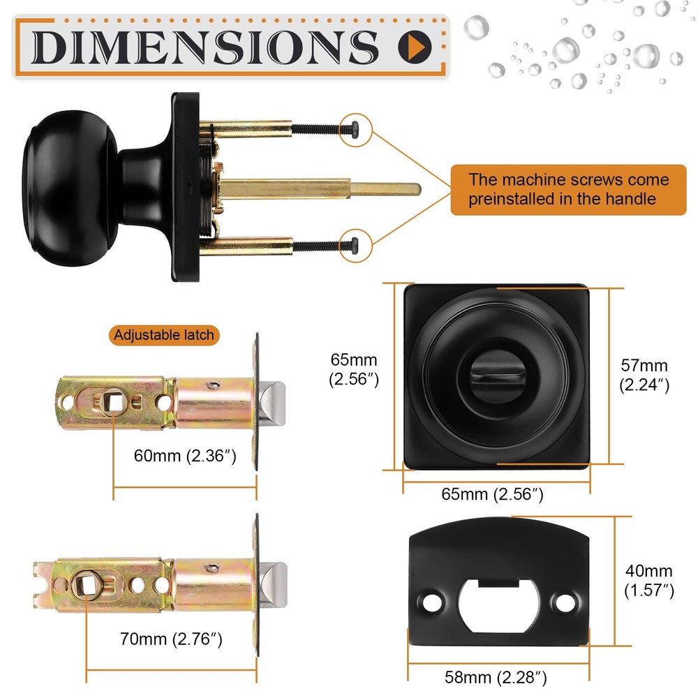Black Door Knobs Privacy with Square Privacy,