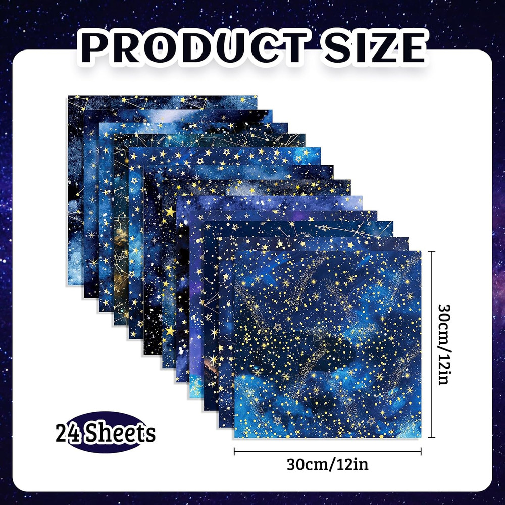 24 Sheets Galaxy Scrapbook Paper 12'' × 12'' Double-Sided Starry Sky Pattern Pap