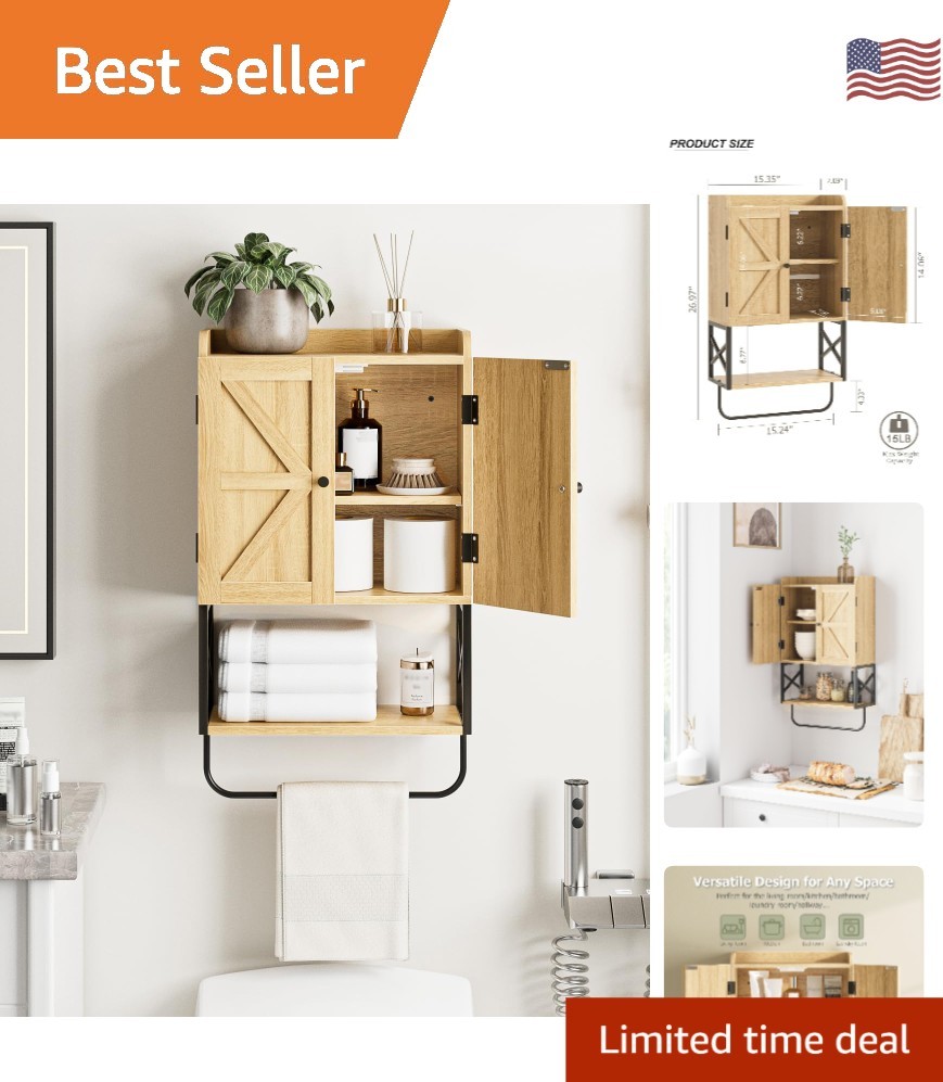 Rustic Wall-Mounted Bathroom Cabinet with Adjustable Shelves for Smart Storage