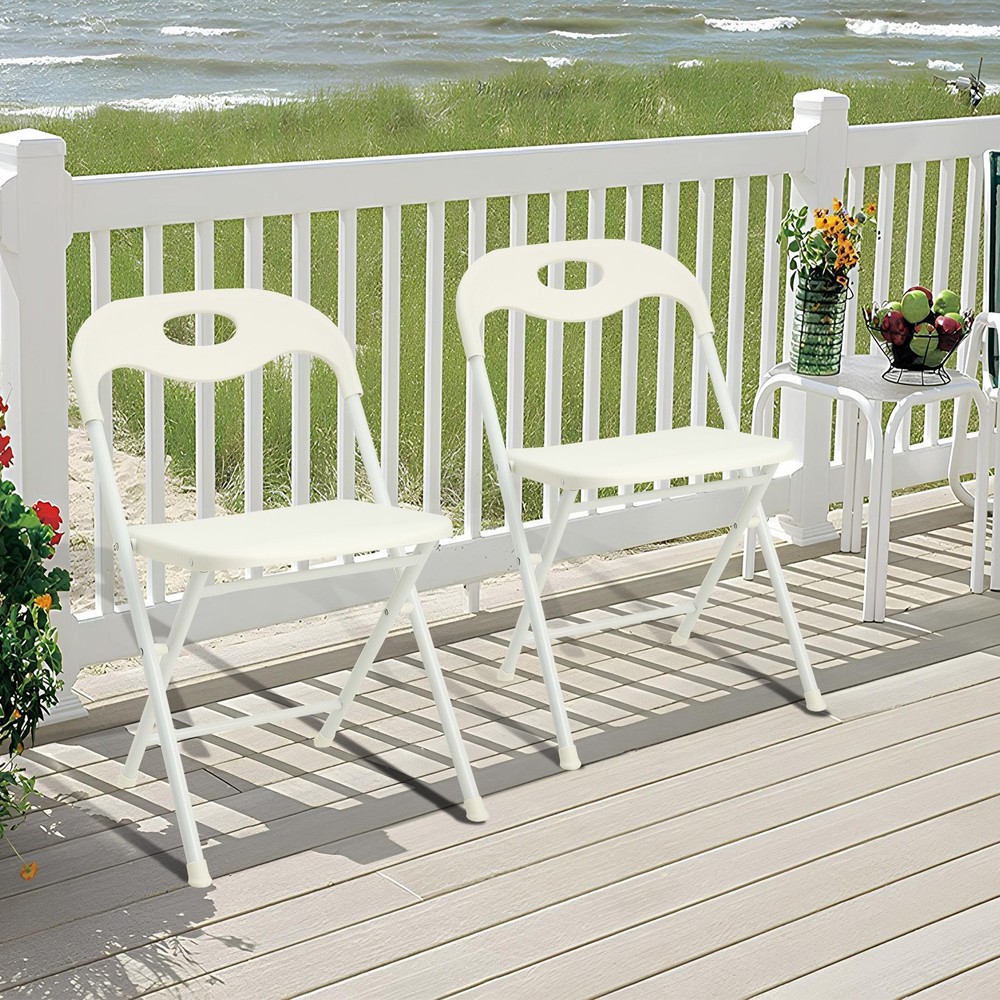 4-Pack White Stainless Steel Folding Chairs - Heavy-Duty 800lb Capacity, Stack