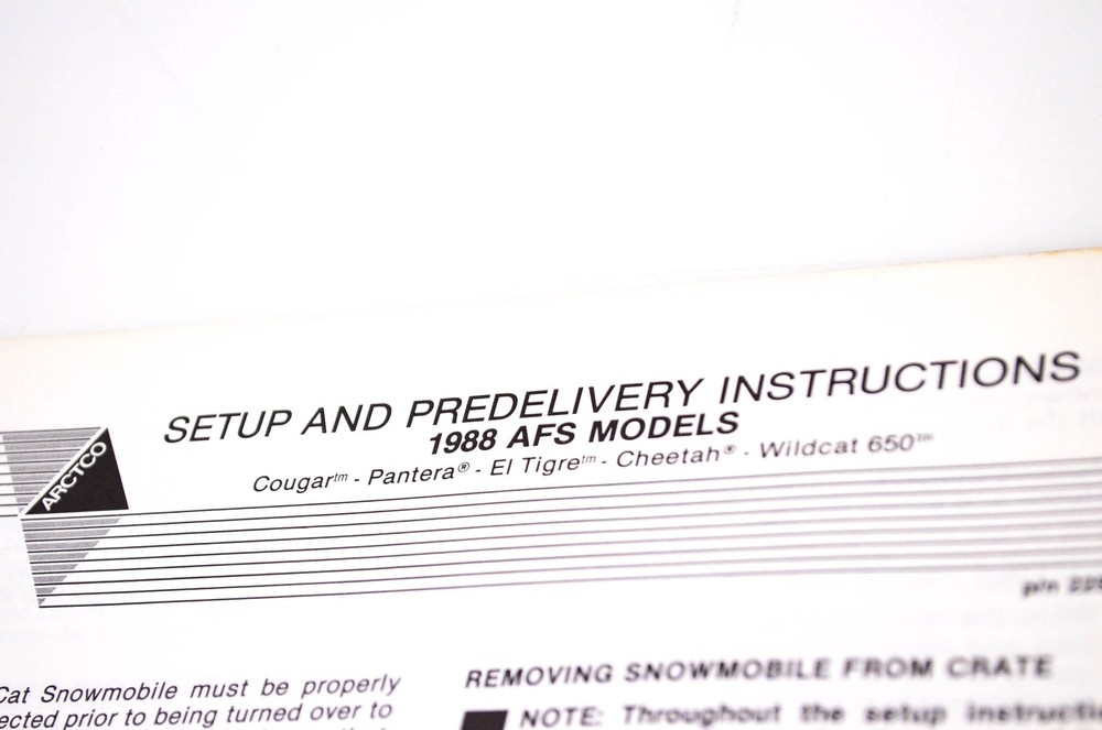 Arctco Setup & Predelivery Instructions 1988 AFS Models