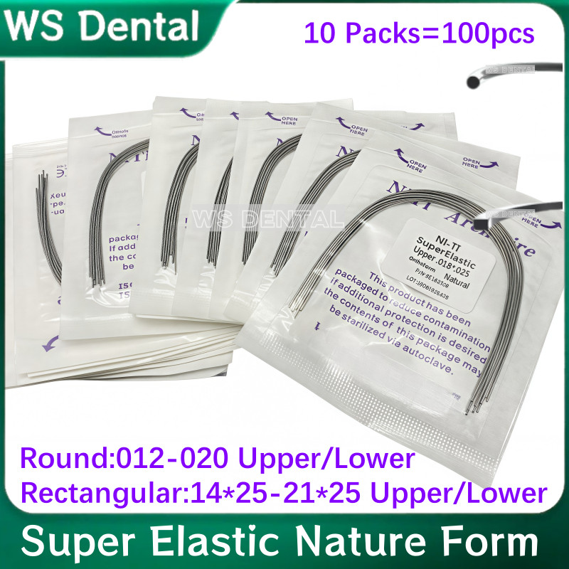100PCS Dental Orthodontic Niti Arch Wire Super Elastic Natural Round Rectangular