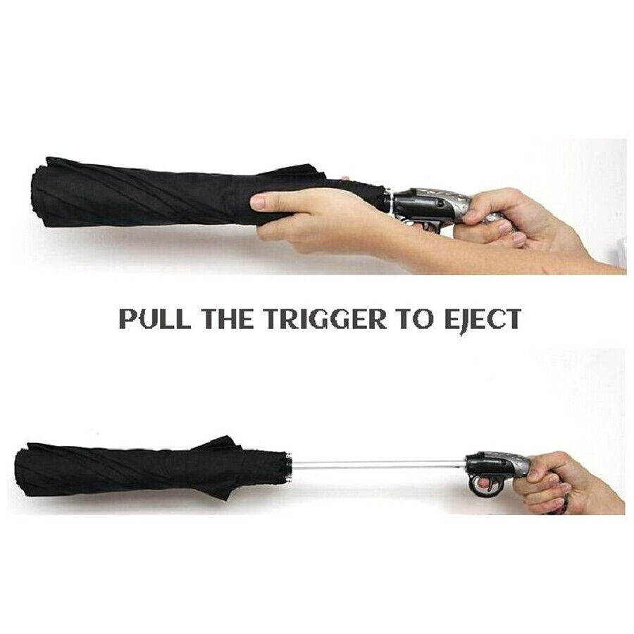 Classical Gun Handle Automatic Umbrella Black Two Fold Sun Rain Umbrella Gear