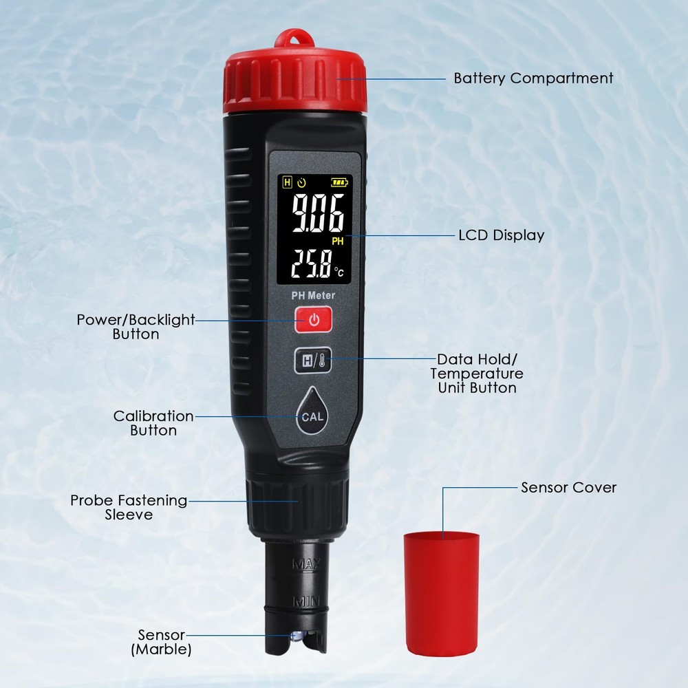 Digital PH Meter with LCD Display, Temperature Measurement, Automatic...