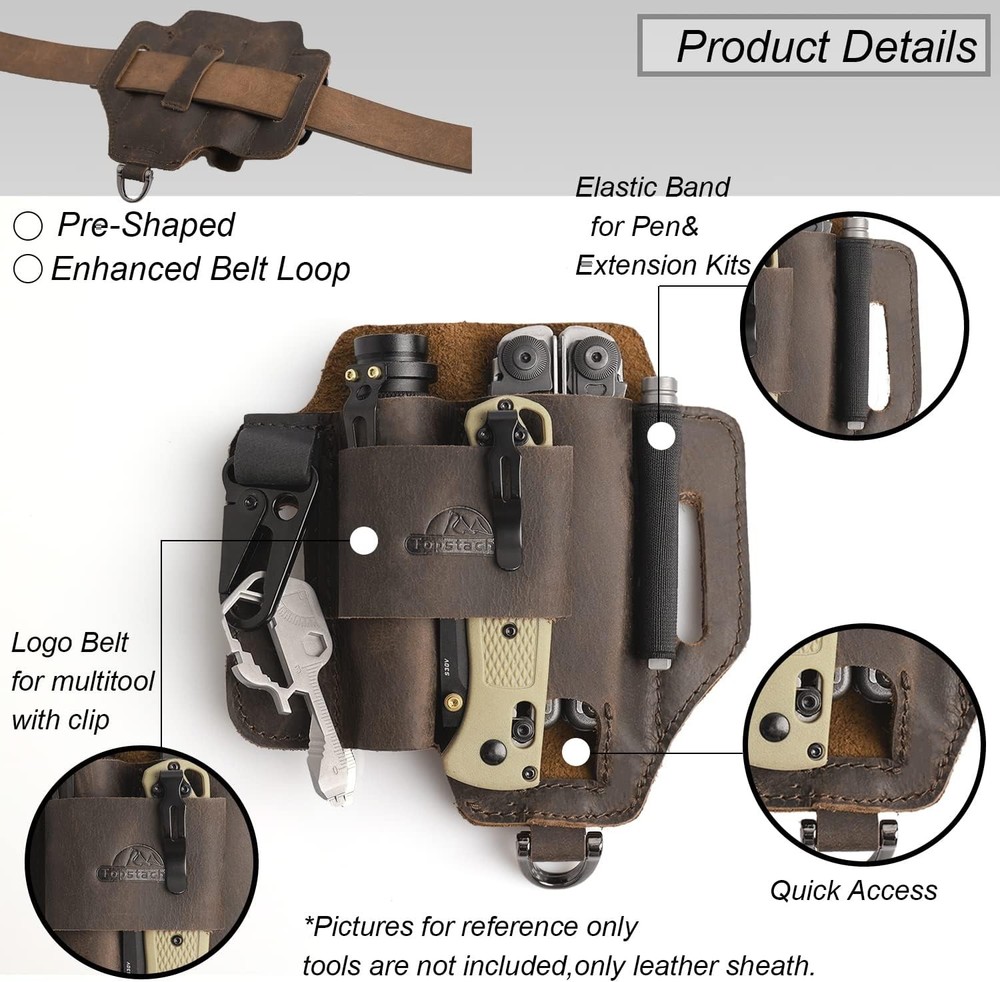 Leather Multitool Sheath,EDC Belt Organizer for Work and Daily Use