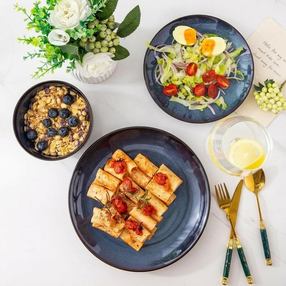 LERATIO Ceramic Dinnerware Sets Service for 8-24pcs, Dreamy Moonlight-Blue
