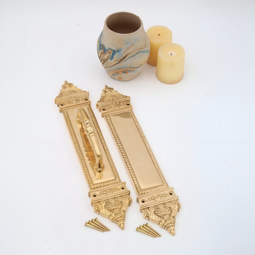 Solid Brass Push and Pull Door Handle Set - The Fan - Polished Brass