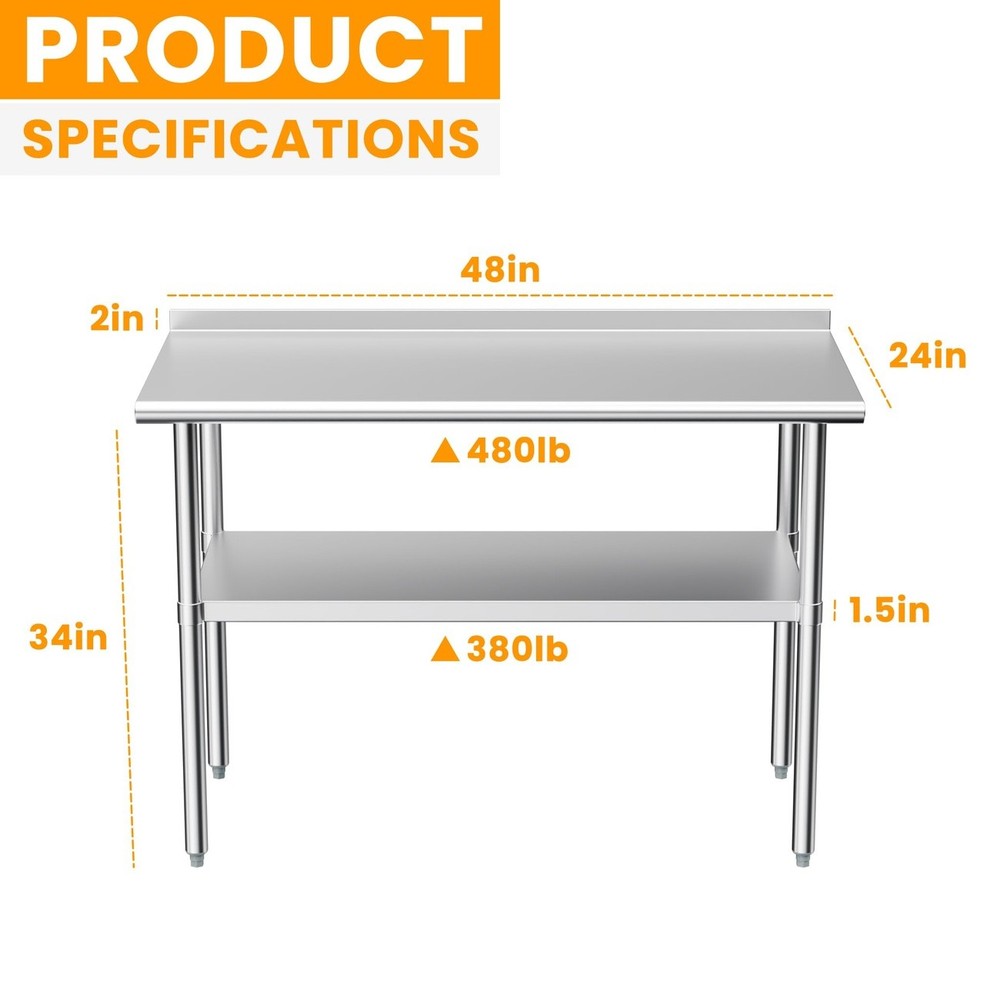 Derro Stainless Steel Prep Table 24x48 Backsplash