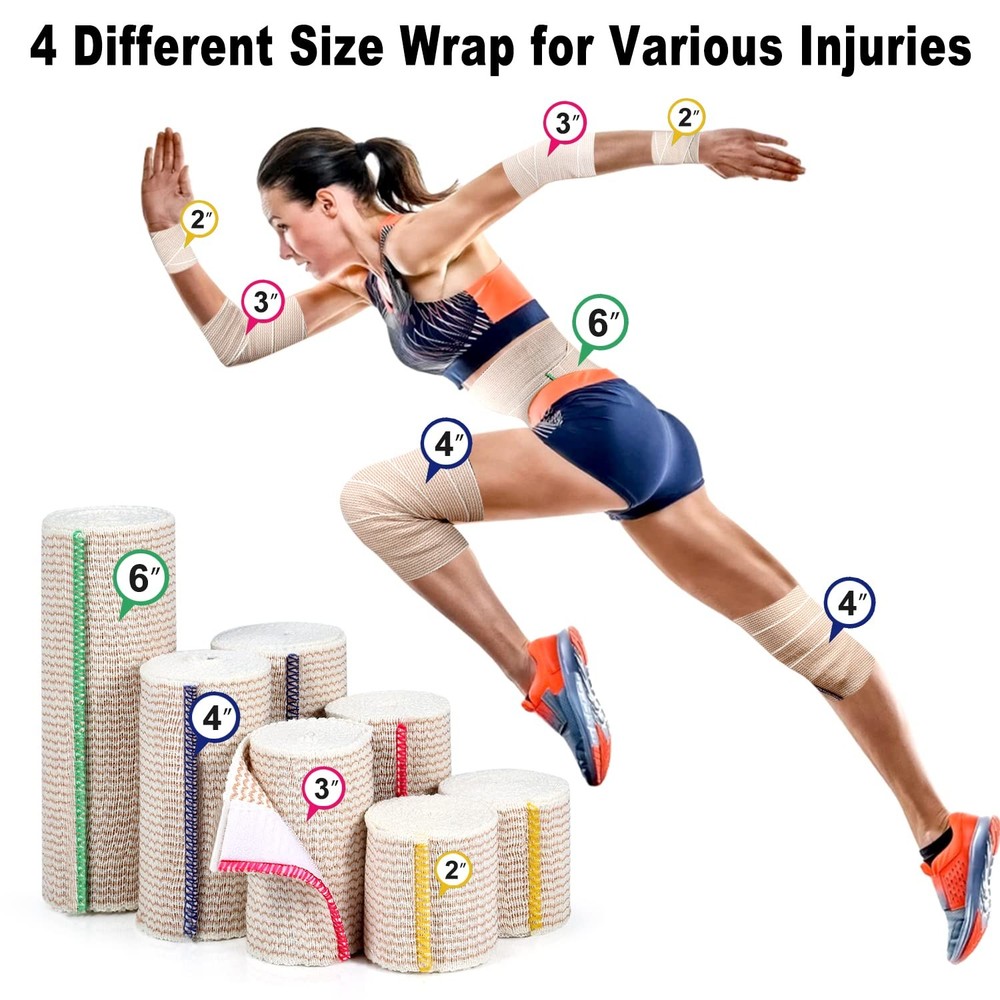 FRESINIDER 6 Pack Elastic Bandages 2, 4, 6 in Compression Support Reusable