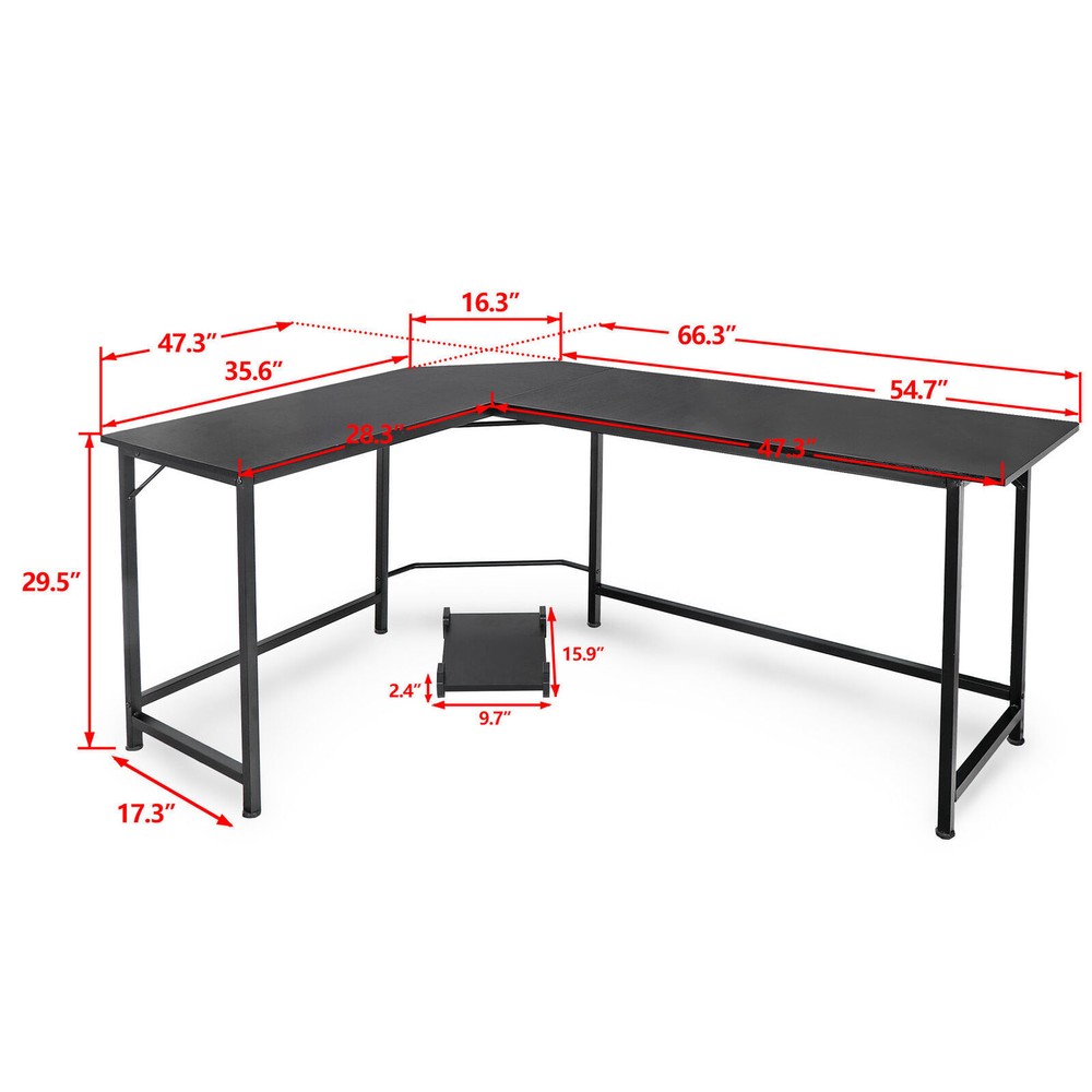 L-Shaped 66"Computer Desk Corner Gaming Desk PC Laptop Study Table Workstation