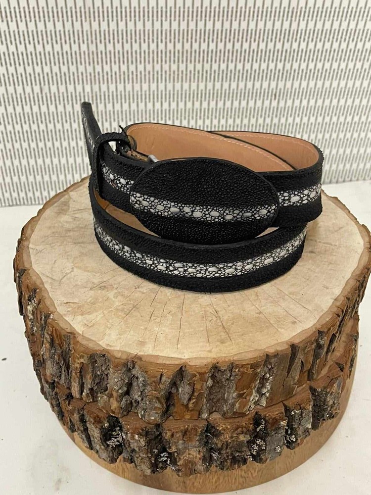 Stingrey/Mantarraya Print Leather Belt With Removable Buckle