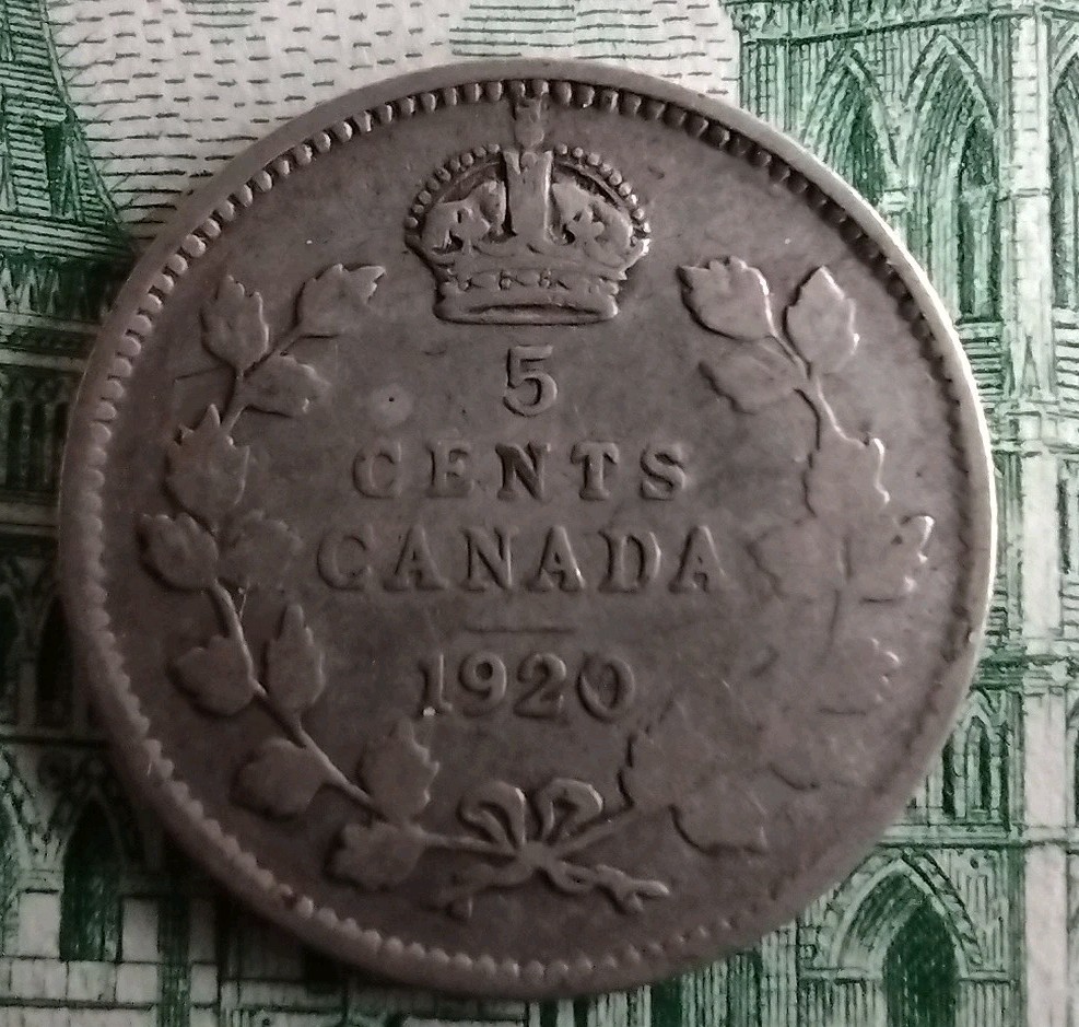 1920 Canada Sterling Silver 5 Cents-Silver Nickel -V687
