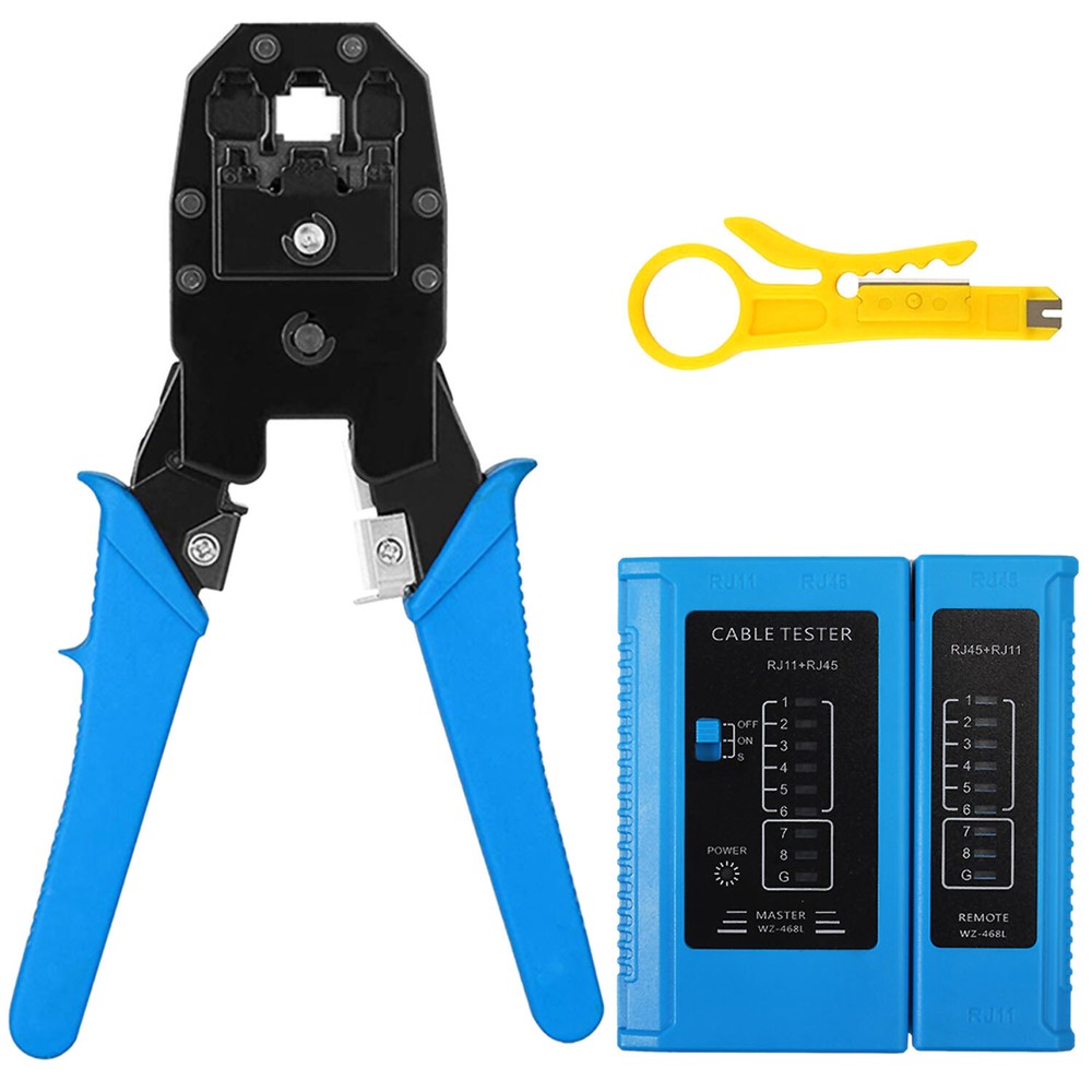 RJ45 Network Tester + 3-in-1 Cable Crimper + Stripper CAT5e/CAT6 Tool Kit