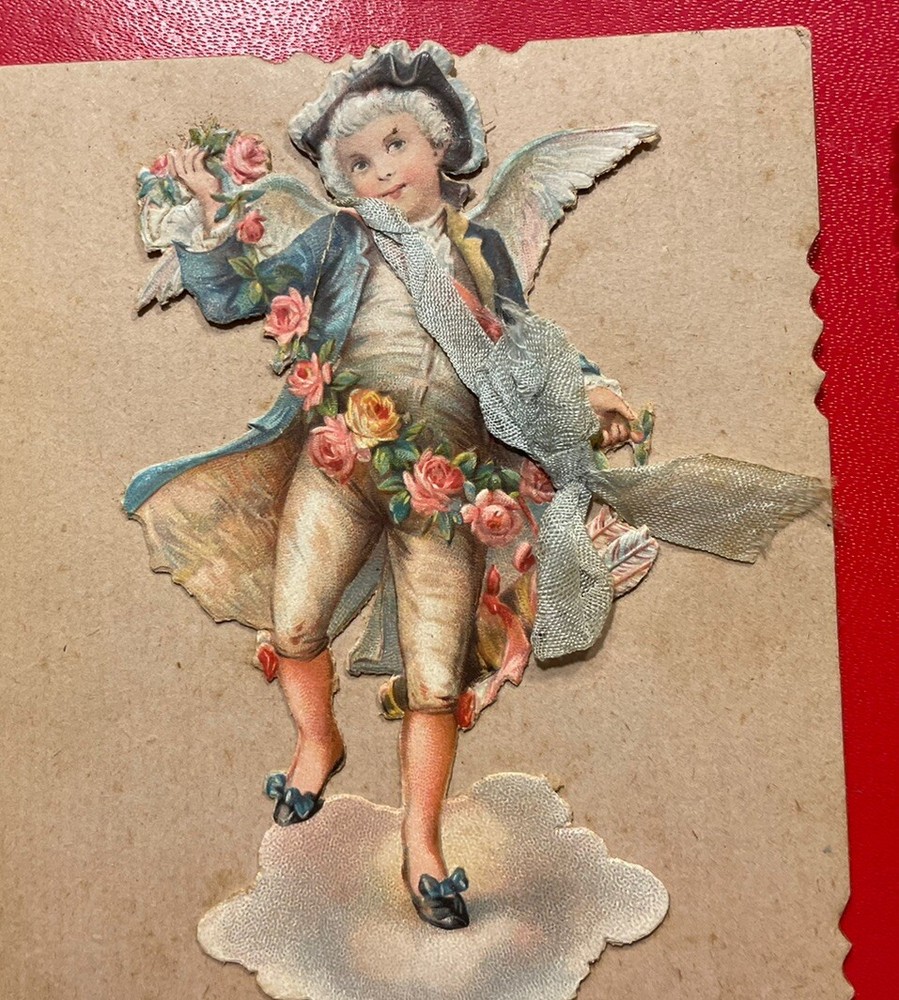 Pair Victorian French Cupids Puti Lithographs Bookmarks Romance