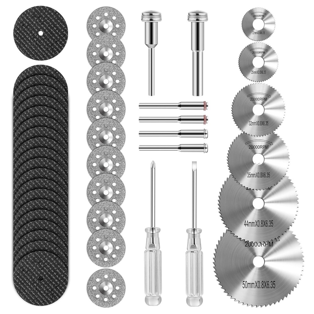 Comprehensive 44-Piece Cutting Wheel Set for Rotary Tools, Includes Screwdrivers