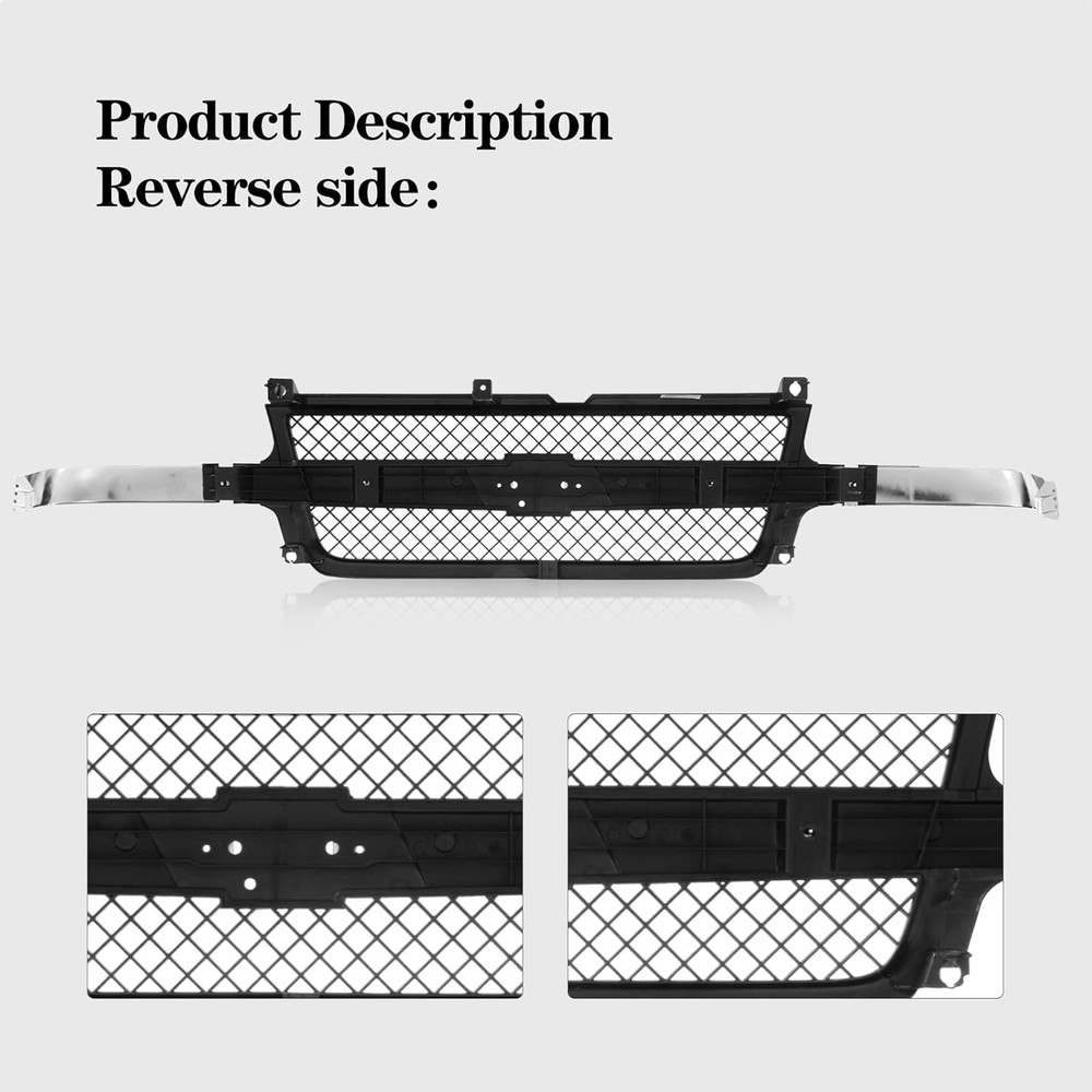 New Replacement Parts Front Grille Chrome Black Compatible with 2001 2002 CHEVY