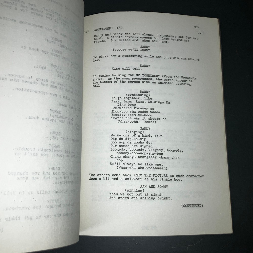 GREASE (15/12/77) 3rd Draft Script Travolta/Newton-John Paramount Prod Cvrs+COA
