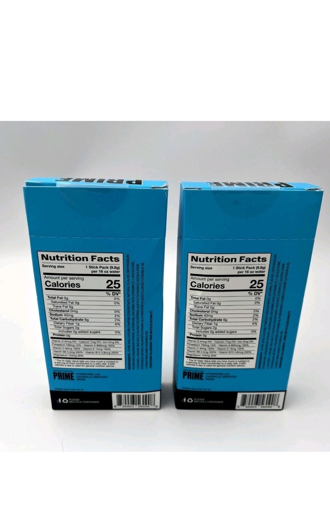 PRIME Hydration Stick Pack Blue Raspberry 2 Boxes 6 Sticks Each=12 Exp:08/2025