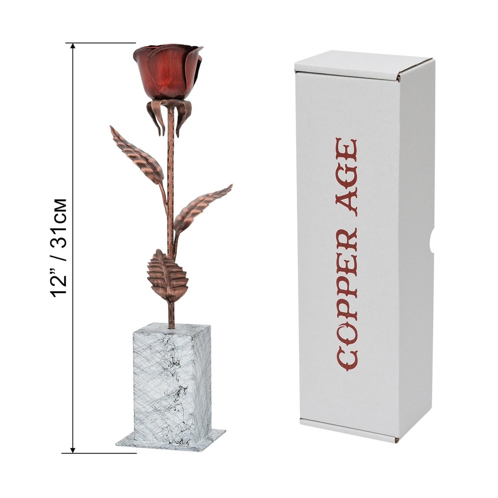 Solid Copper Rose with White & Black Base – 7th or 22nd Wedding Anniversar