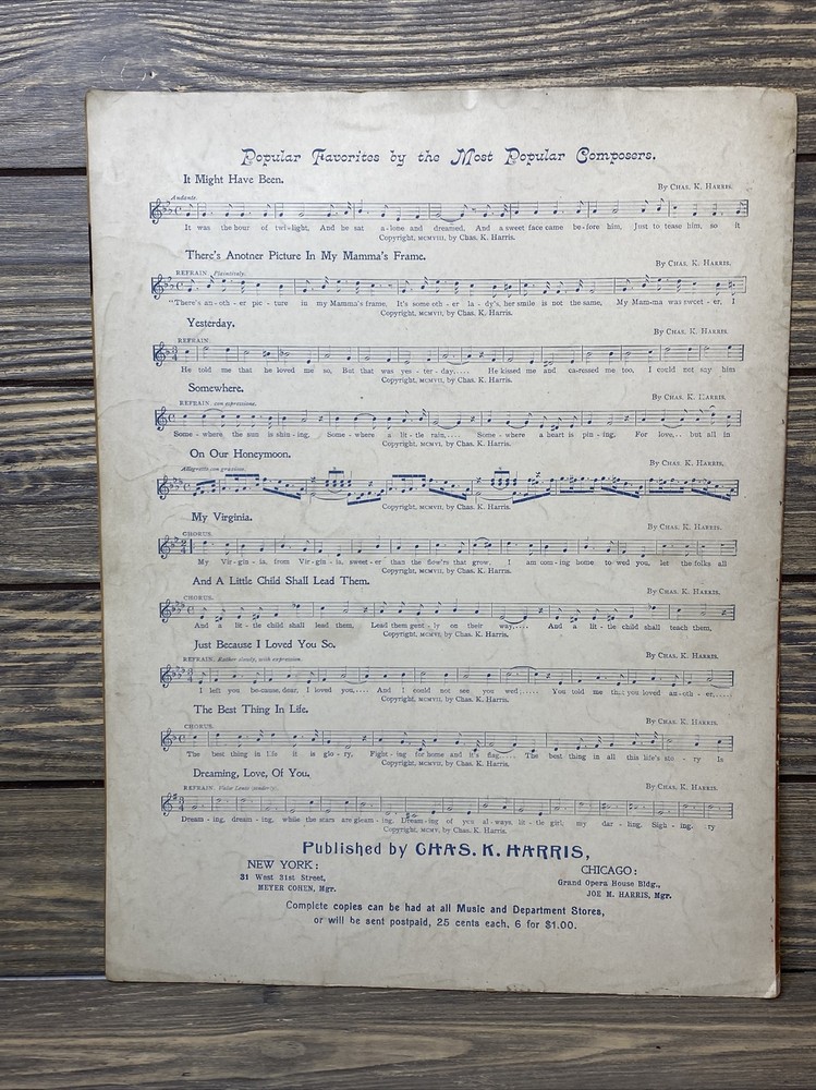 Vintage Sheet Music It Might Have Been Chas Harris 1908