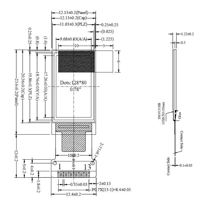 White 0.78 inch OLED Display Panel 128x80 4-wire SPI interface SH1107