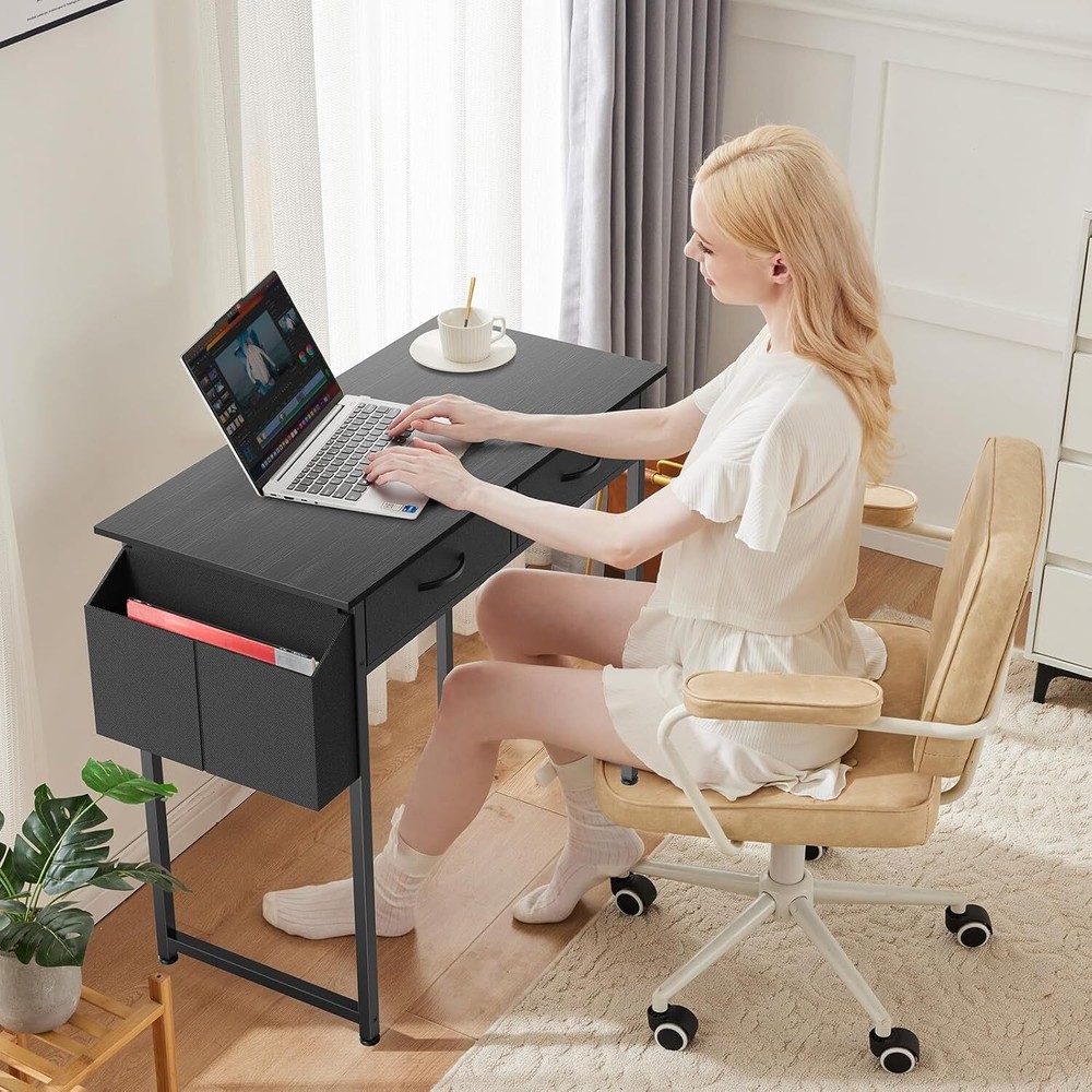 Small Computer Desk for Home Office, 32" Working PC Table with 2 Fabric Drawers