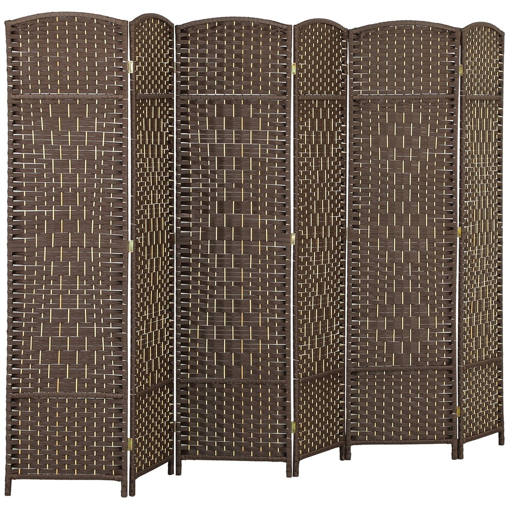 6 Panel Room Divider Hand-Woven Freestanding Partition Brown