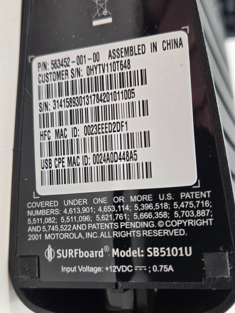 Motorola SB5101U SURFboard Cable Internet Modem Black