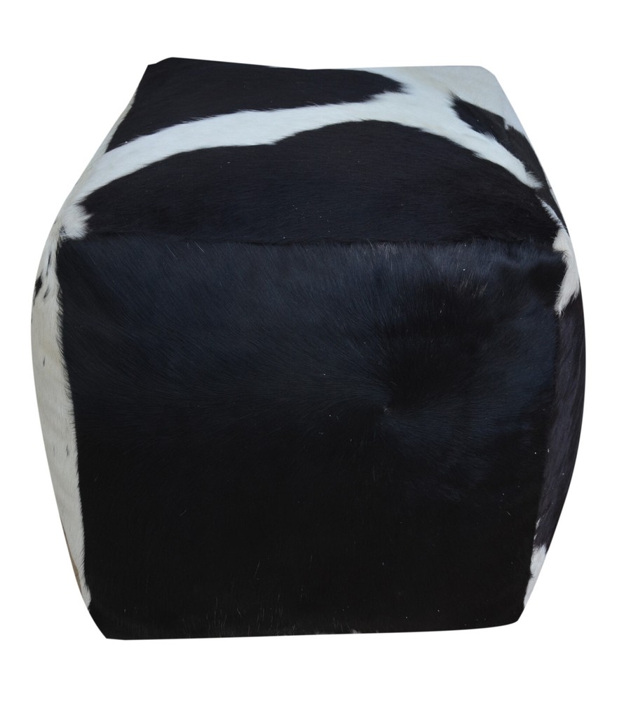 Rectangular Cowhide Pouf YVES in Black & White