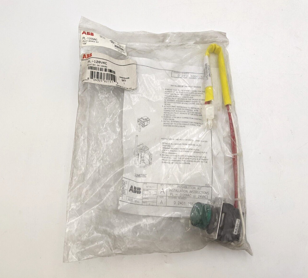 ABB PL-120VAC Pilot Device Kit Green Indicator Light Lamp ON 120V Control Panel