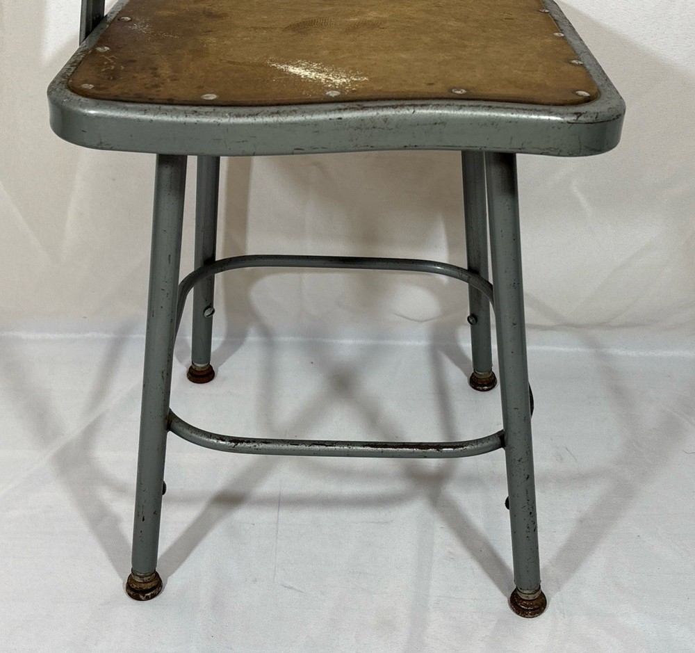 Vintage Industrial Metal Stool w/ Removeable Backrest Drafting Studio Shop